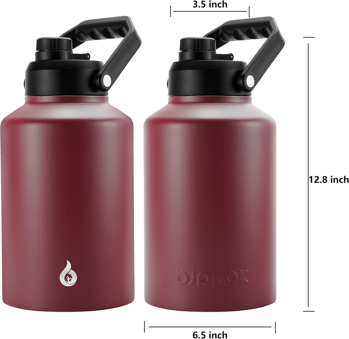 BJPKPK One Gallon(128 oz) Insulated Water Bottle, Dishwasher Safe Stainless Steel Thermos, BPA Free Jug with Ergonomic Handle & Anti-slip Bottom, Large Water Bottle, Brick Red