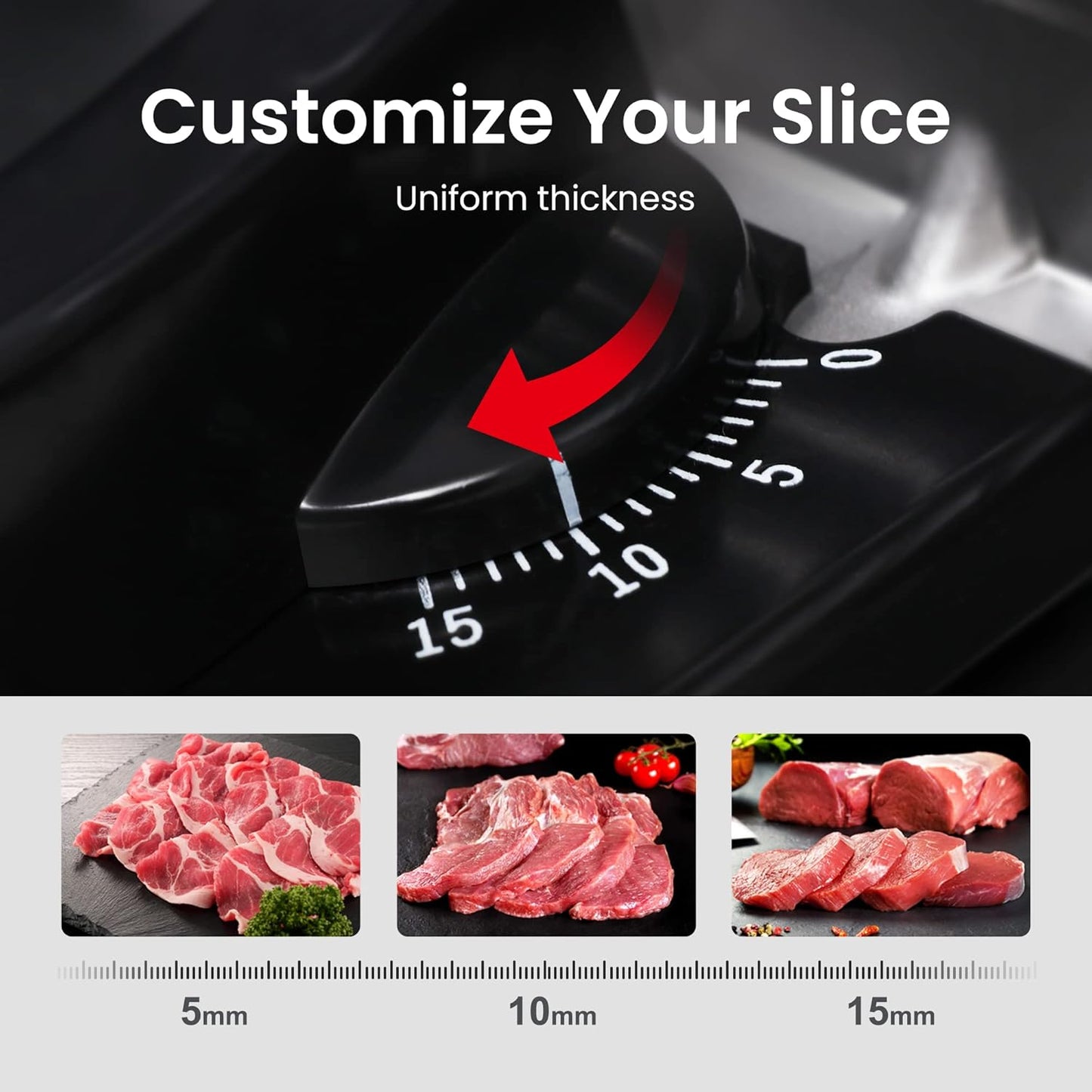 TooGood Meat Slicer for Home, Electric Food Slicer with 7.5" Stainless Steel Blade, 1/4 HP, 0-15mm Adjustable Thickness, Deli Food Slicer Machine for Meat, Bread, Fruit, Cheese