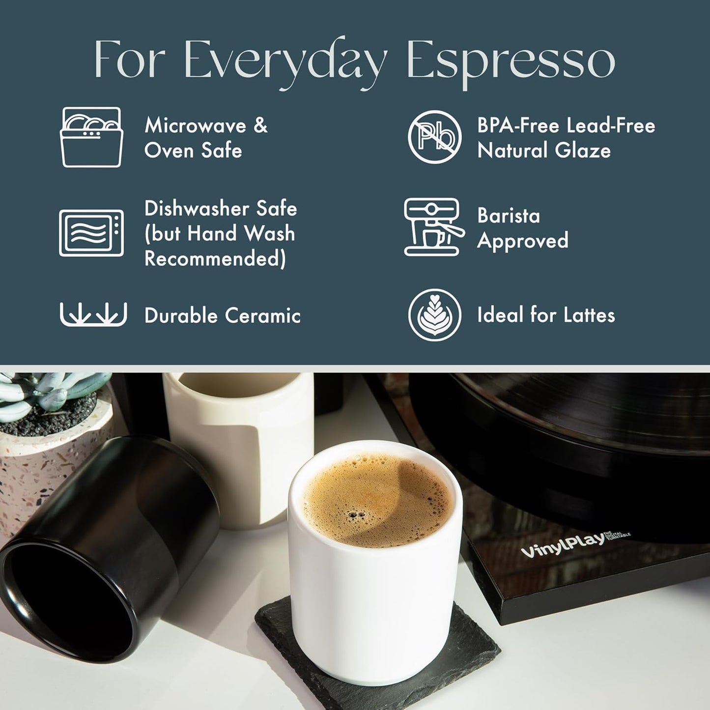 Folk Ceramics Dylan Ceramic Cappuccino Cups Set | Double Walled Ceramic Coffee Mug Set | Compact & Heat Insulated Cappuccino, Tea, Coffee & Latte Cup | 8oz, Set of 2 | Whisper White