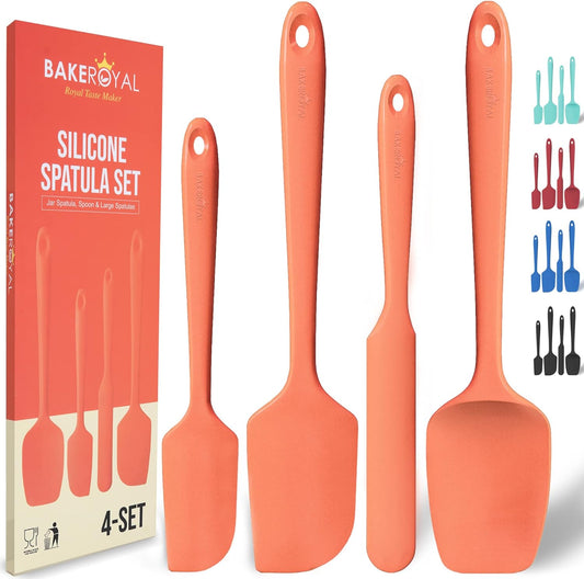Silicone Spatula Set - 4-Piece Rubber Spatulas Silicone Heat Resistant 600°F for Everyday Task - Seamless Design Kitchen Spatulas for Nonstick Cookware - Orange