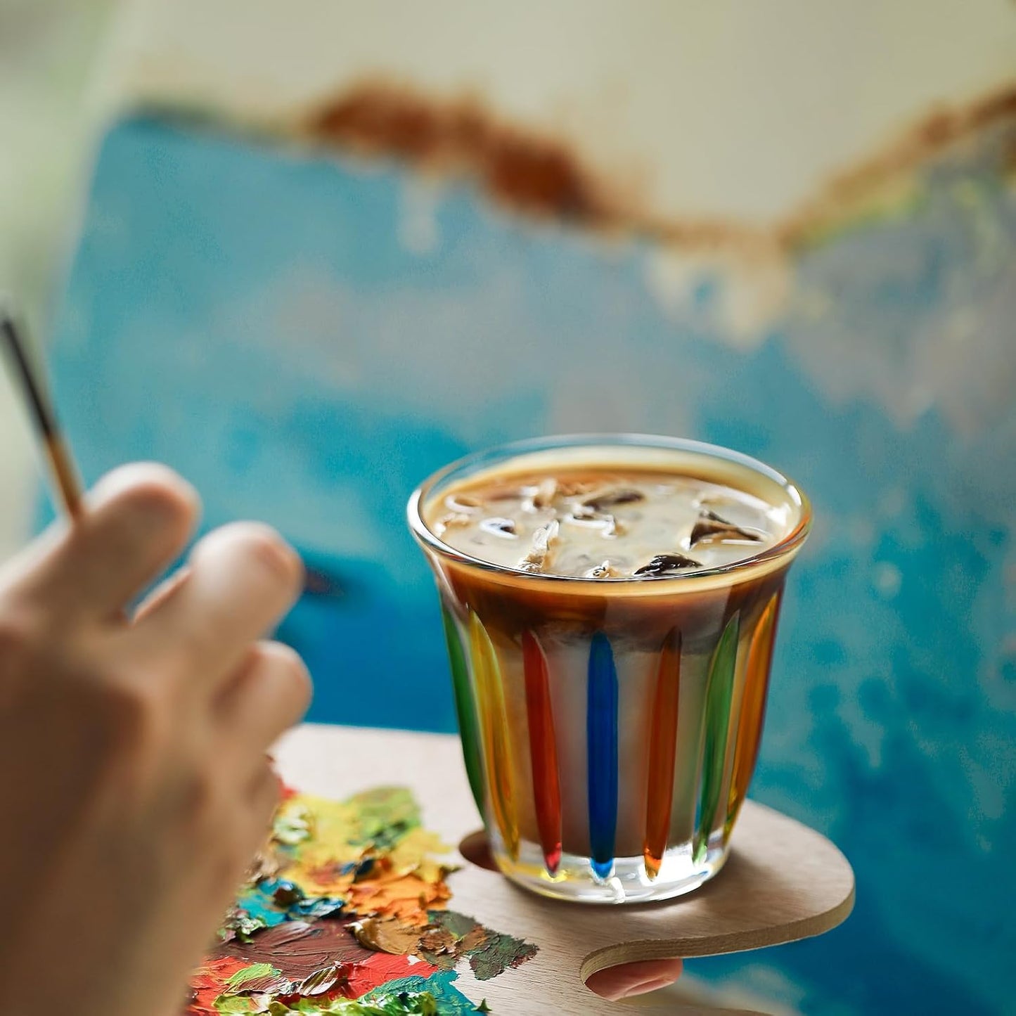 MHW-3BOMBER Coffee Glasses of 6 Drinking Glasses 8.1OZ Colored Painted Latte Glasses for Espresso, Whiskey, Vodka, Spirits & Liquors G5035C*6