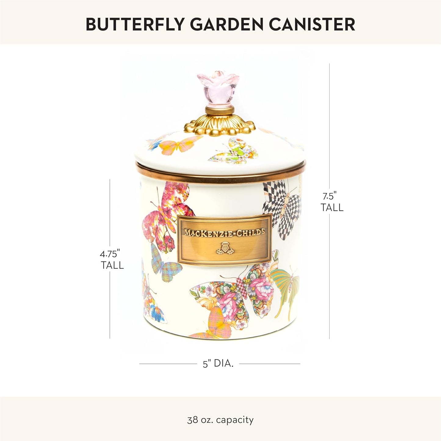 MACKENZIE-CHILDS Butterfly Garden Enamel Canister, Pretty Kitchen Storage Container with Lid, Small