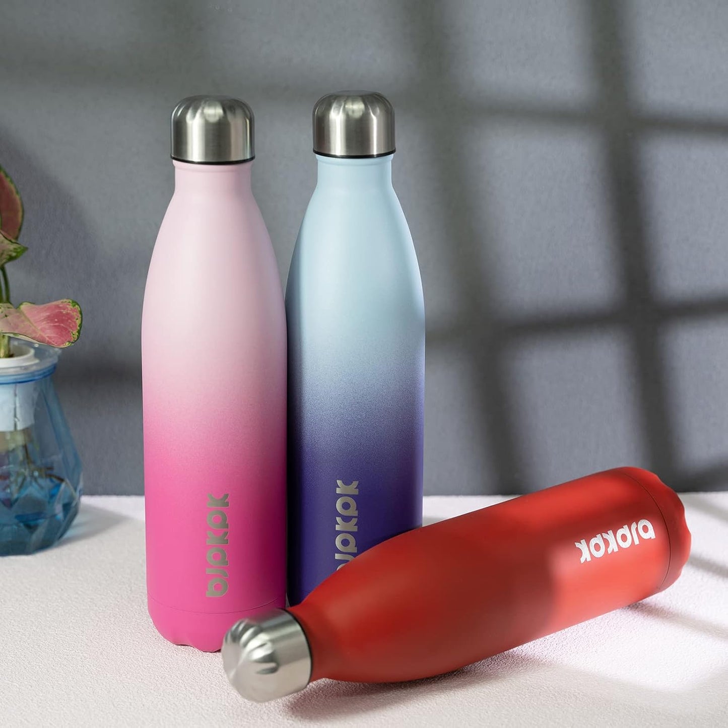 BJPKPK 25oz Insulated Stainless Steel Water Bottles,Sports Water Bottles Keep Cold for 24 Hours and Hot for 12 Hours,Red