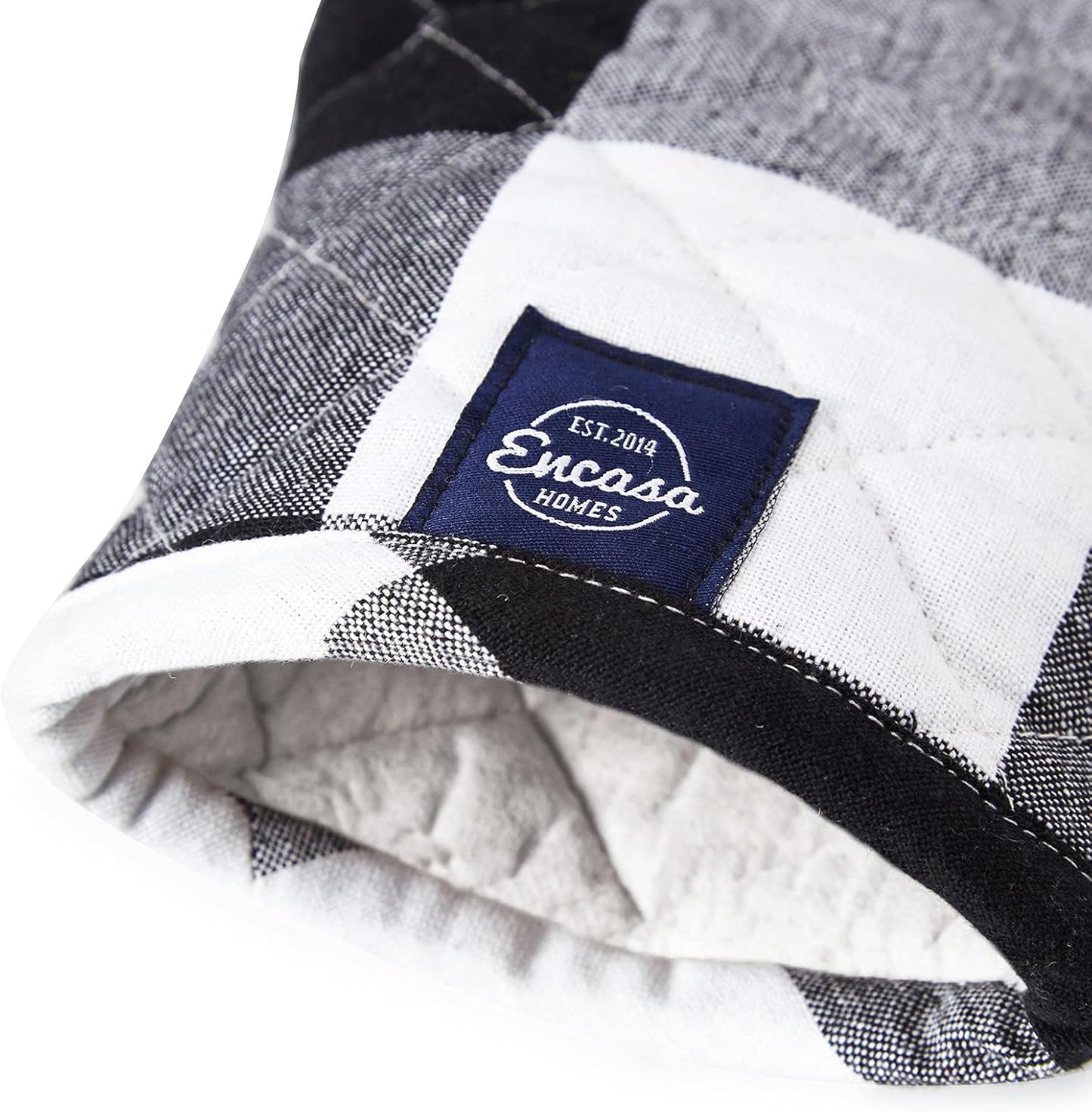 Encasa XO Long 12"x7" Oven Microwave Hand Gloves Mitts (2 pc Set) for Kitchen Cooking & Baking - Heat Resistant, Thick & Safe, Protection of Hands from Hot Utensils - Buffalo Black Checks