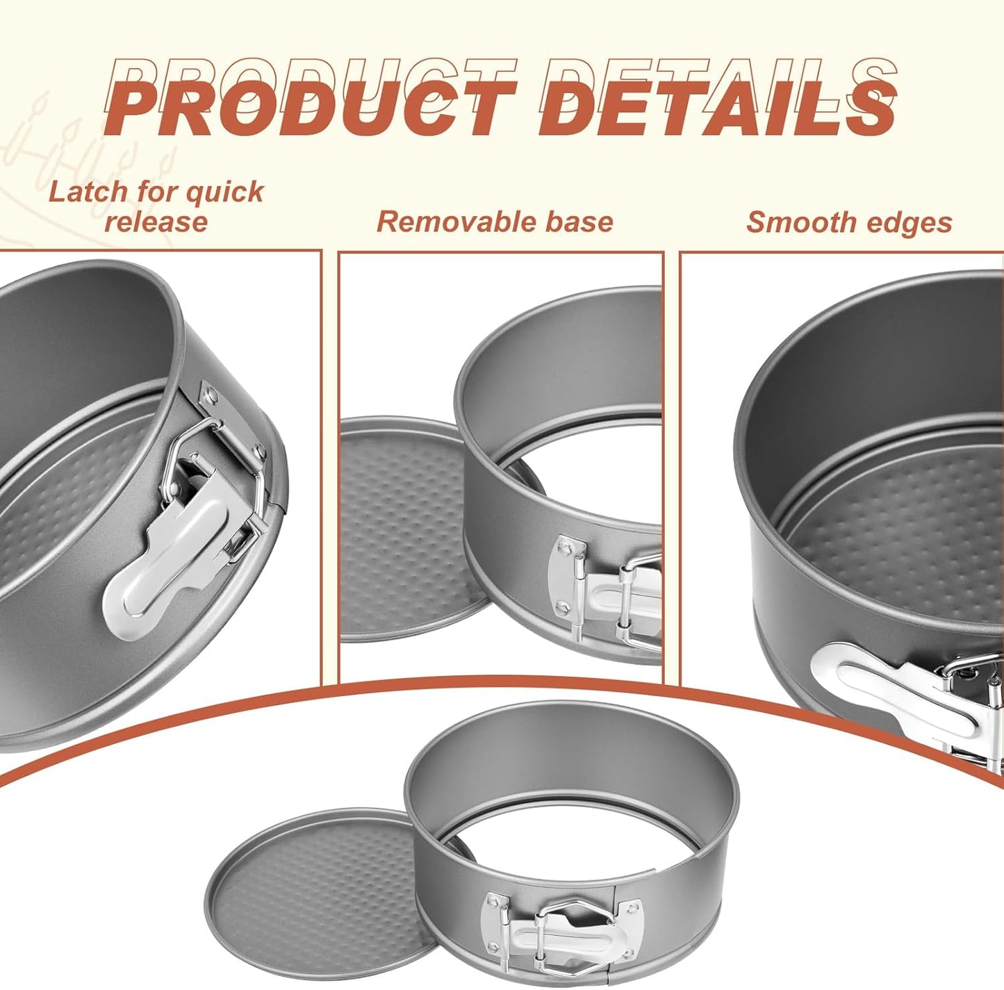 4 Pcs 6 Inch Non Stick Springform Pan with Removable Bottom Carbon Steel Round Springform Cheesecake Pan with Stainless Steel Spring Buckles for Baking Kitchens Restaurant(Gray)