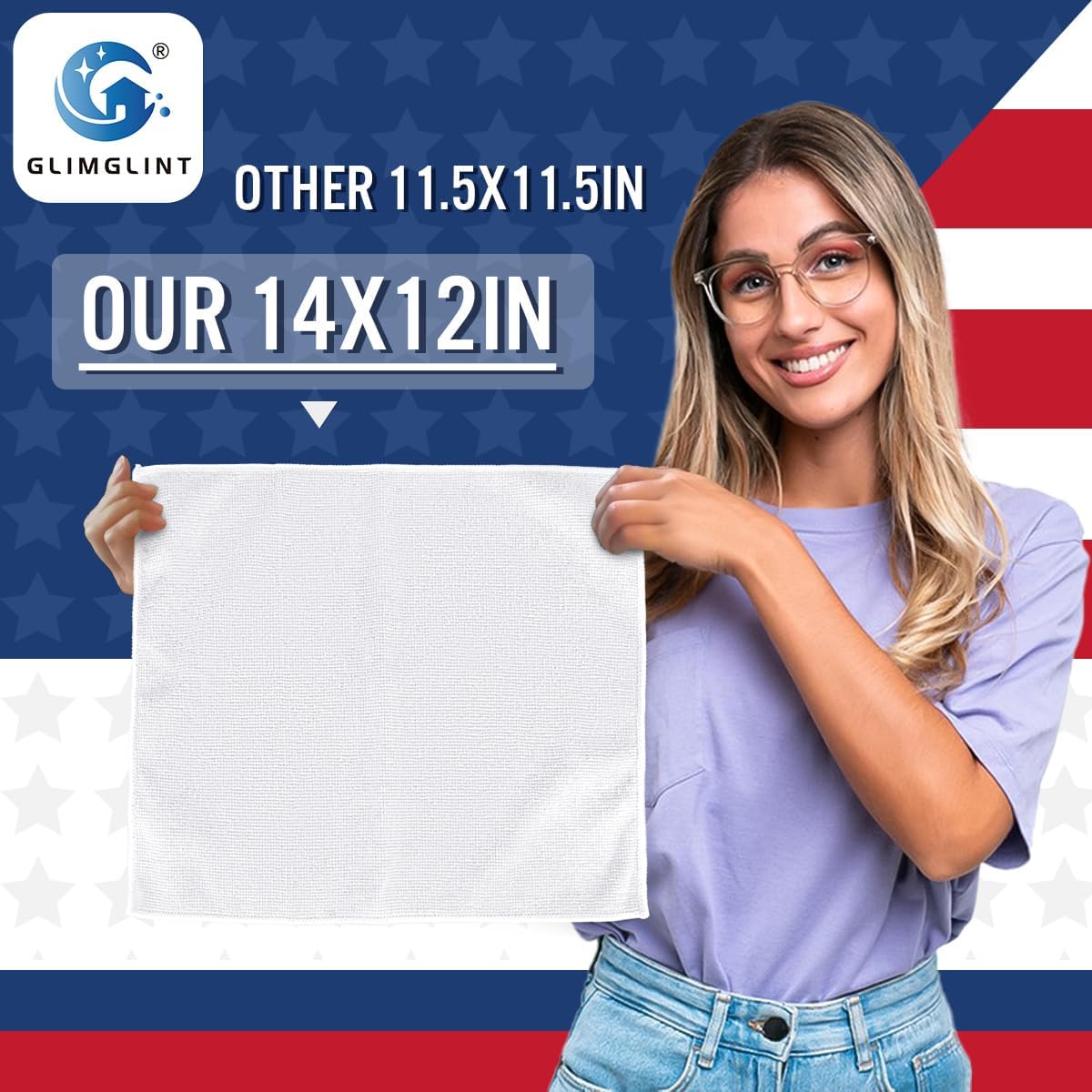 GLIMGLINT White Microfiber Cleaning Cloth, 150 Pack Microfiber Towels for Cars, Lint Free, Scratch-Free, Highly Absorbent, Reusable Cleaning Rags for Car, Household, Shop Towels 14"X12"