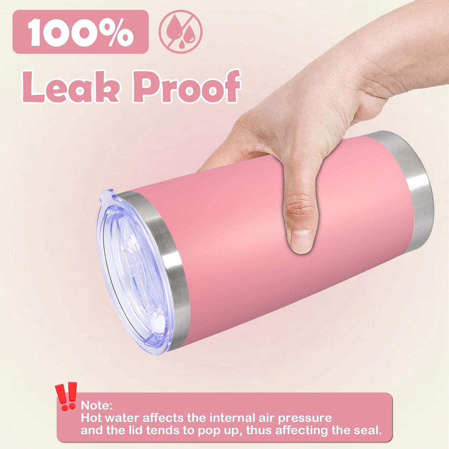 20oz Tumbler Stainless Steel Tumbler Cup with Lid Vacuum Insulated Double Wall Travel Mug, Durable Powder Coated Travel Coffee Tumbler Mug for Hot & Cold Drinks, Pink,1 Pack