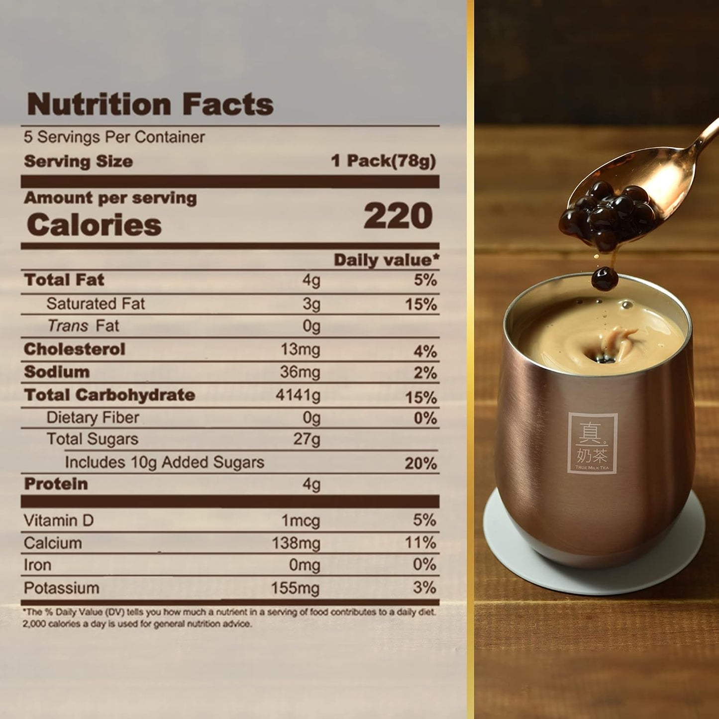 OKTEA Bubble Pearl Milk Tea Kit - Assam & Ceylon Tea Blend, New Zealand Milk, Preservative-Free Tapioca, Serve Hot or Iced - Single Box of 5 Servings