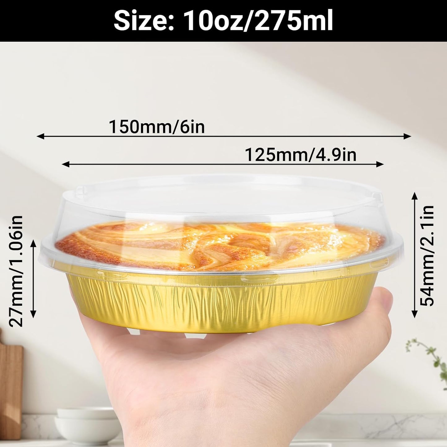 EUSOAR Gold Cupcake Liners, 25pcs 10oz/275ml Creme Brulee Cups Cupcake Liners Holiday, Round Aluminum Muffin Pans with Lids Flan Bread Pie Tart Brownie Holders for Bakery Wedding Birthday Party