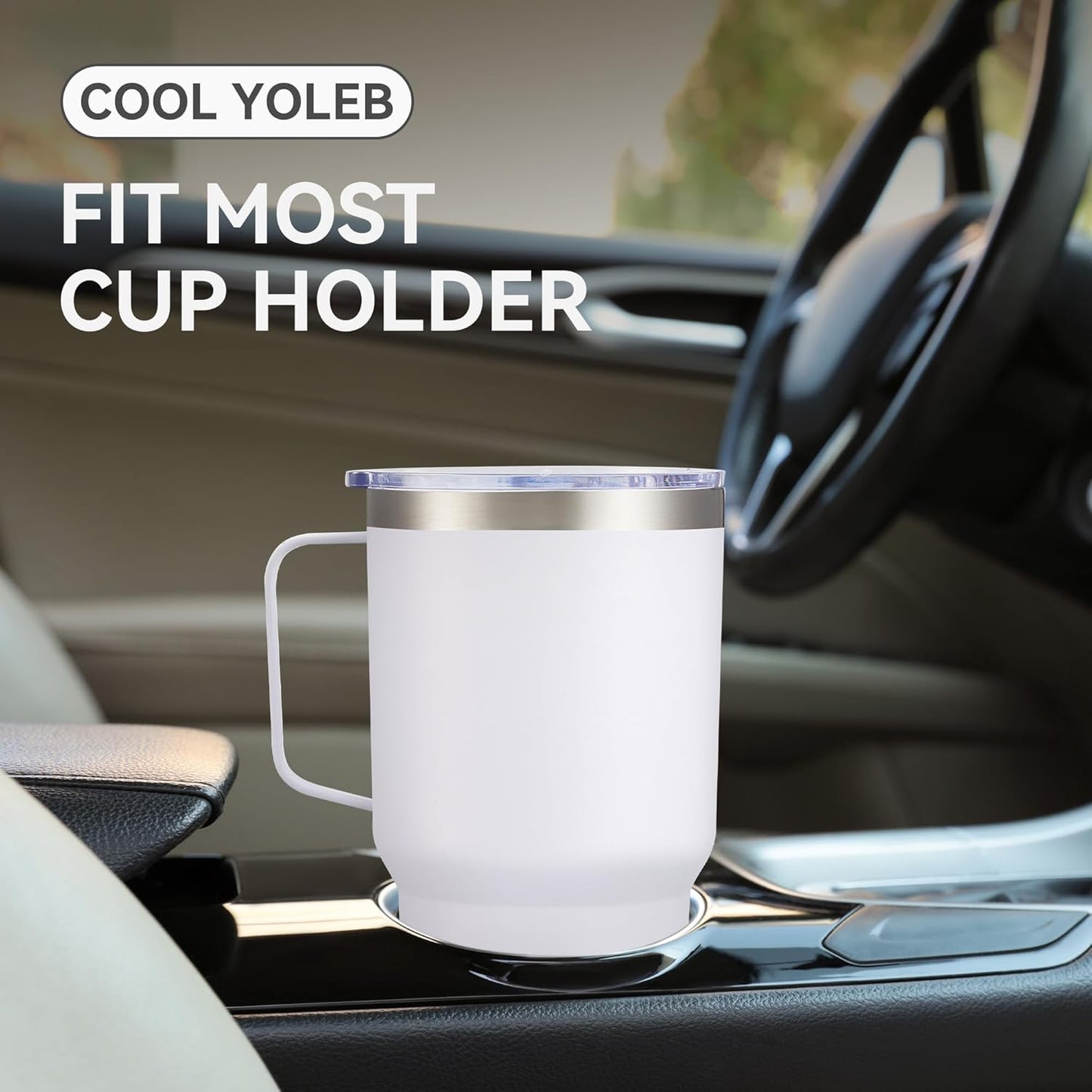 30 oz Tumbler with Handle and Lid, Stainless Steel Tumblers Double Wall Vacuum Insulated Travel Mug Leak Proof Cup Keep Drinks Cold and Hot White, 1 Pack