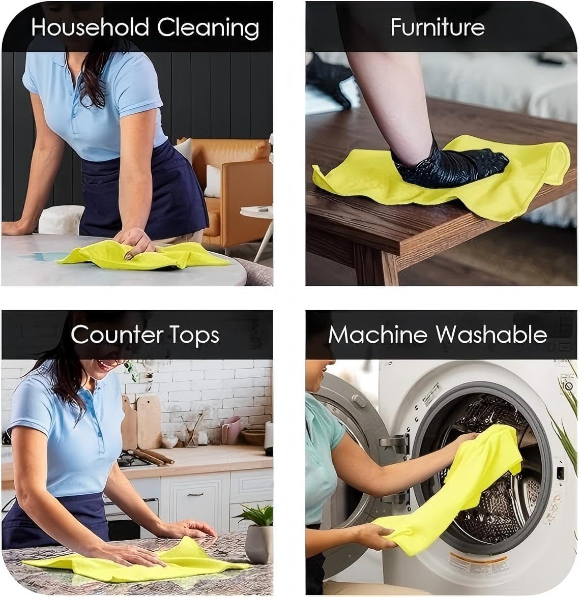 24 Pack 16'x16' Microfiber Household Cleaning Cloths - Multi-Purpose, Machine Washable, Absorbent Towels for Kitchen, Car, Home Appliances (16x16 24 Pack)