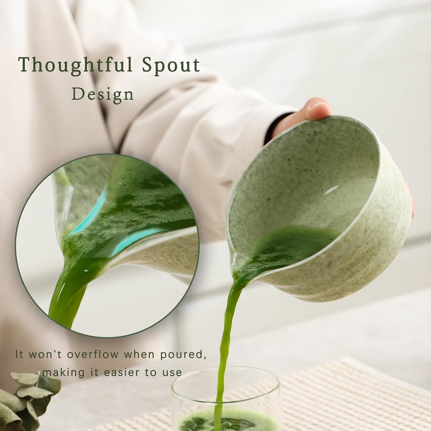 Matcha Set, Japanese Tea Set Includes Matcha Bowl with Spout, Matcha Whisk Holder, Bamboo Matcha Whisk and Bamboo Scoop, 17 oz Mottled Tea Green Glaze Ceramic Matcha Kit for Tea Lovers