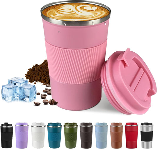 Vacuum-Insulated Stainless Steel Travel Coffee Mug, Leak-Proof Reusable Coffee Cup with Lid - Keep Hot & Cold Drinks for Hours, Durable Thermos Tumbler for Men & Women (3rd-Pink, 17OZ)