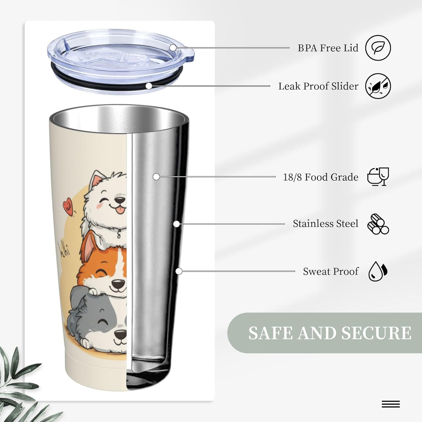 Dog Tumbler with Lid and Straw 20oz Coffee Tumblers Leakproof Stainless Steel Travel Mug Vacuum Insulated Cup for Iced and Hot
