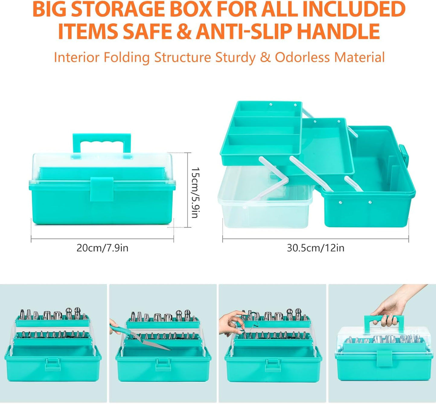 Cake Decorating Supplies Tools Kit: 358 pcs Baking Accessories with Storage Case - Piping Bags and Icing Tips Set - Puffs Christmas Cookie Cutters Cupcake Set for Beginners or Professional, Mint Green