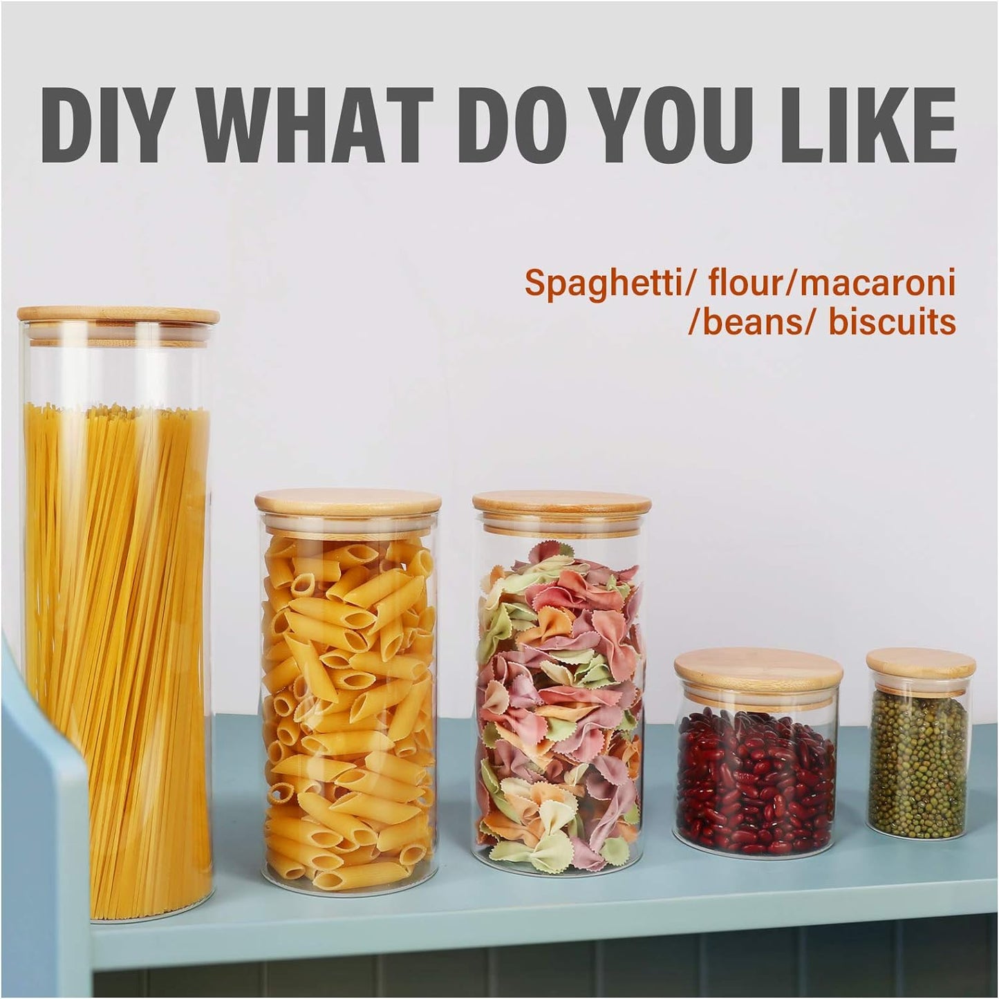 DHSBTLS 6 oz Glass Jars with Bamboo Lids, Borosilicate Glass Airtight Canisters sets, Food Storage Container, Pantry Organization and Storage Jars, Kitchen Spice Jars of 15