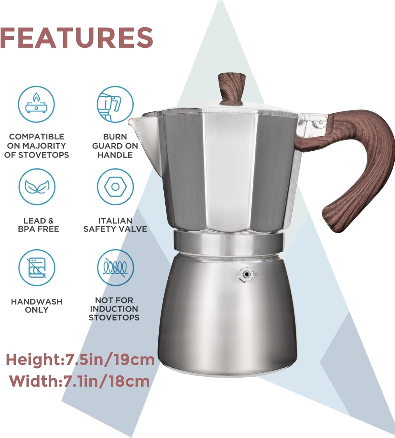AGOGO Milano Moka pot, Stovetop Espresso maker, Greca Coffee Maker, Stovetop coffee maker and espresso maker percolator With Paper Filter 6 Cup Original Silver