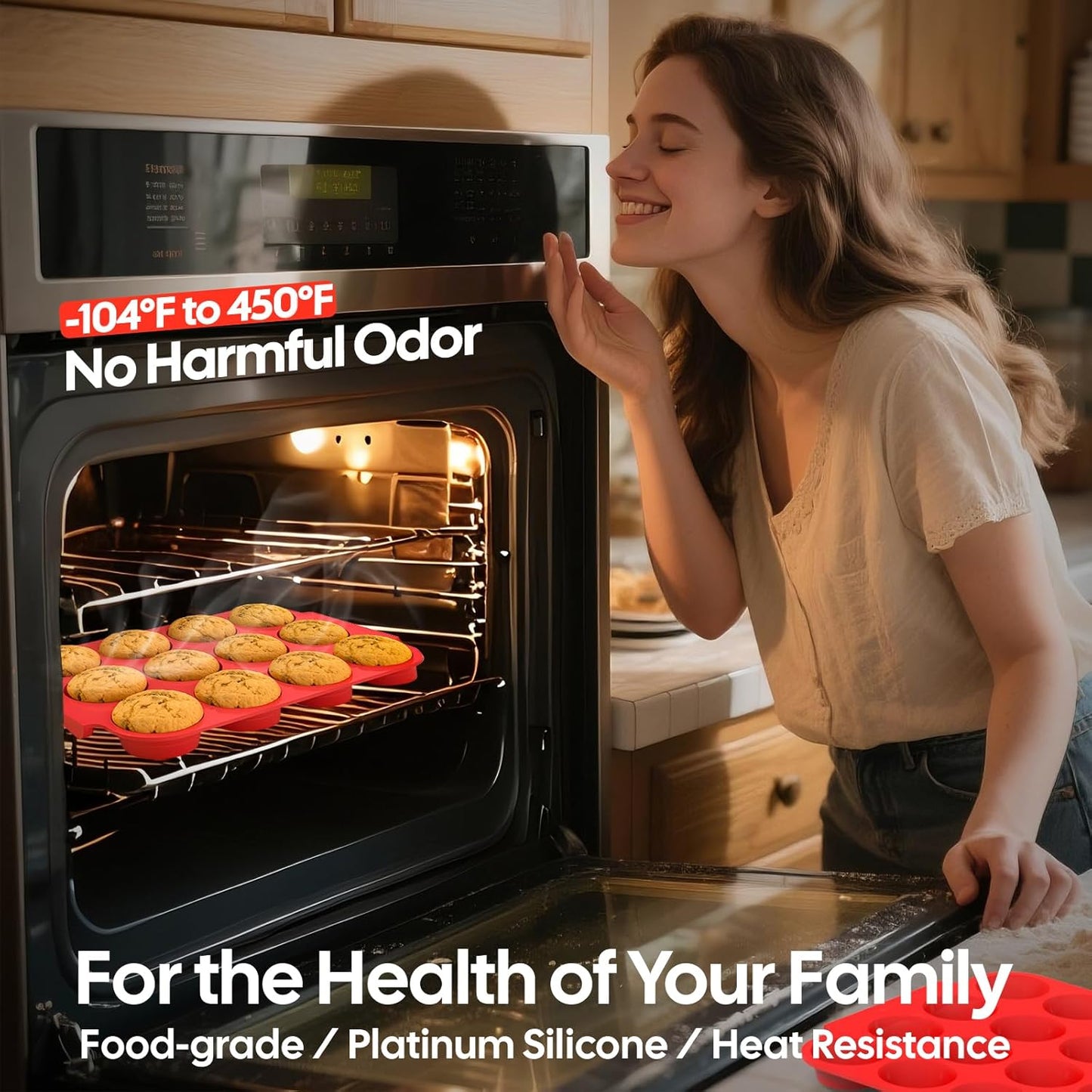 2-Pack Silicone Muffin Pan for Baking – Standard 12-Cup Nonstick Cupcake Pan with Handle, Food-Grade Certified, Odorless, BPA-Free, Silicone Baking Mold for Muffins, Egg Bites, Cupcakes