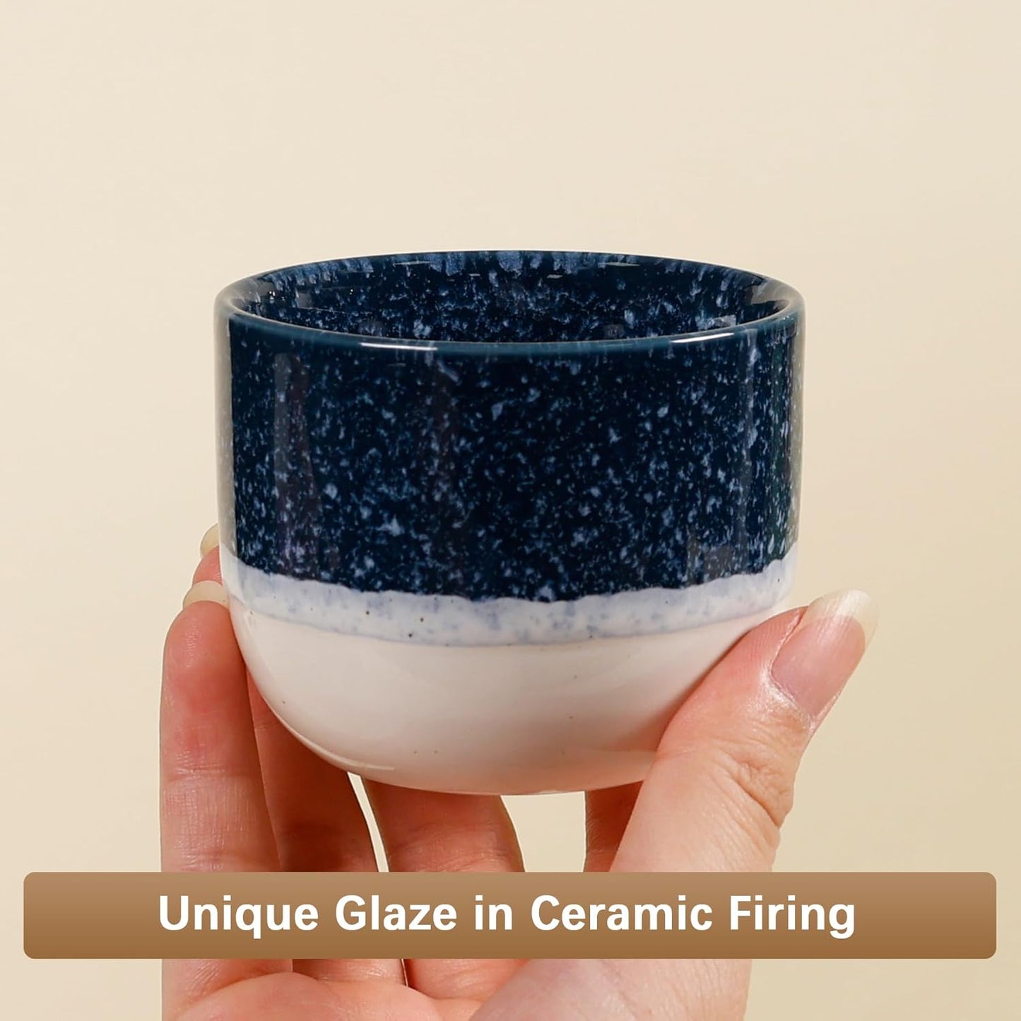 Ceramic Espresso Cups Set of 4, Double Walled Espresso Coffee Mugs for Nespresso Cups, Special glazed Demitasse Cups Coffee Cup for Machine (Blue)