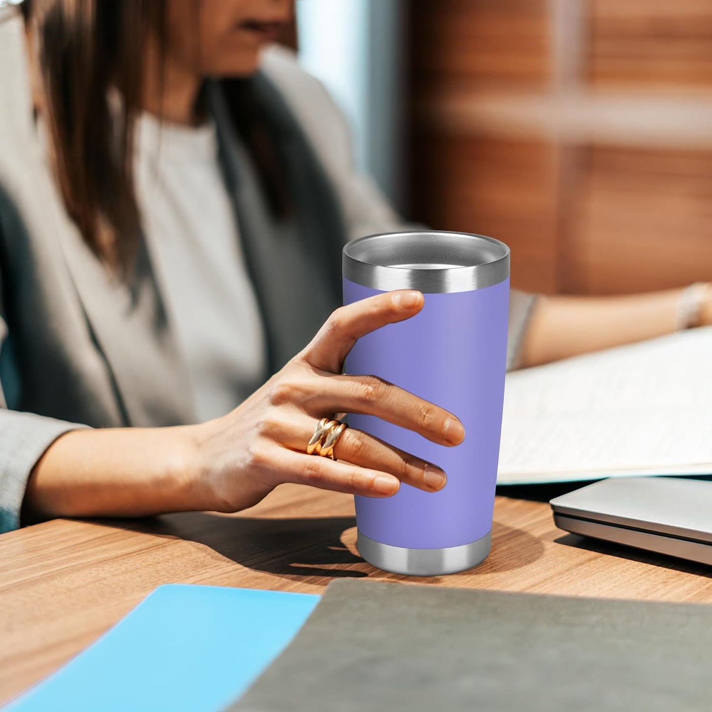 20 oz Tumbler Stainless Steel Tumblers Bulk with Lid Double Wall Insulated Coffee Tumbler Cups for Hot & Cold Drinks Powder Coated Travel Coffee Tumbler Mug Metal (Lavender, 6 pack)