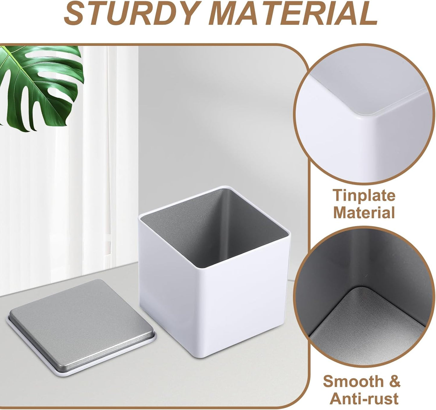 PATIKIL Metal Tea and Tin Set 3.35"x3.35"x3.35", 2 Pcs Metal Storage Airtight Storage Square Container with Lid for Loose Tea Coffee Candy Treats Gifts Spice DIY, White