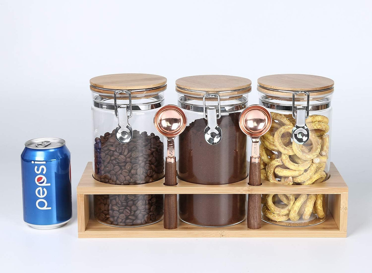 KKC Glass Airtight Coffee Bean Storage Containers for Counter,Ground Coffee Holder Jars,Airtight Glass Countertop Storage Jar Canisters with Spoon for Coffee,Loose Tea,40 Fluid-oz,Pack of 3