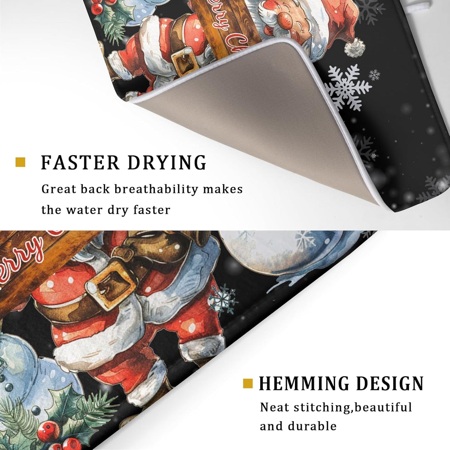 Christmas Santa Snowman Dish Drying Mats for Kitchen Counter 16"x18" Merry Christmas Santa Claus Dish Drying Mats Absorbent Microfiber Reversible Dishes Pad Dish Drainer Mat for Kitchen Accessories