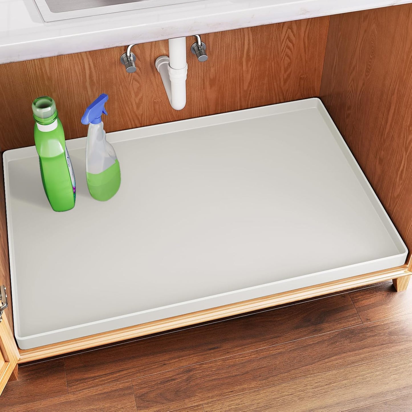 FLATO Waterproof Under Sink Mat 28" x 19" Shelf Liner for Kitchen and Bathroom, Cabinet Protector, Organizers and Storage, Flexible Silicone Drip Tray