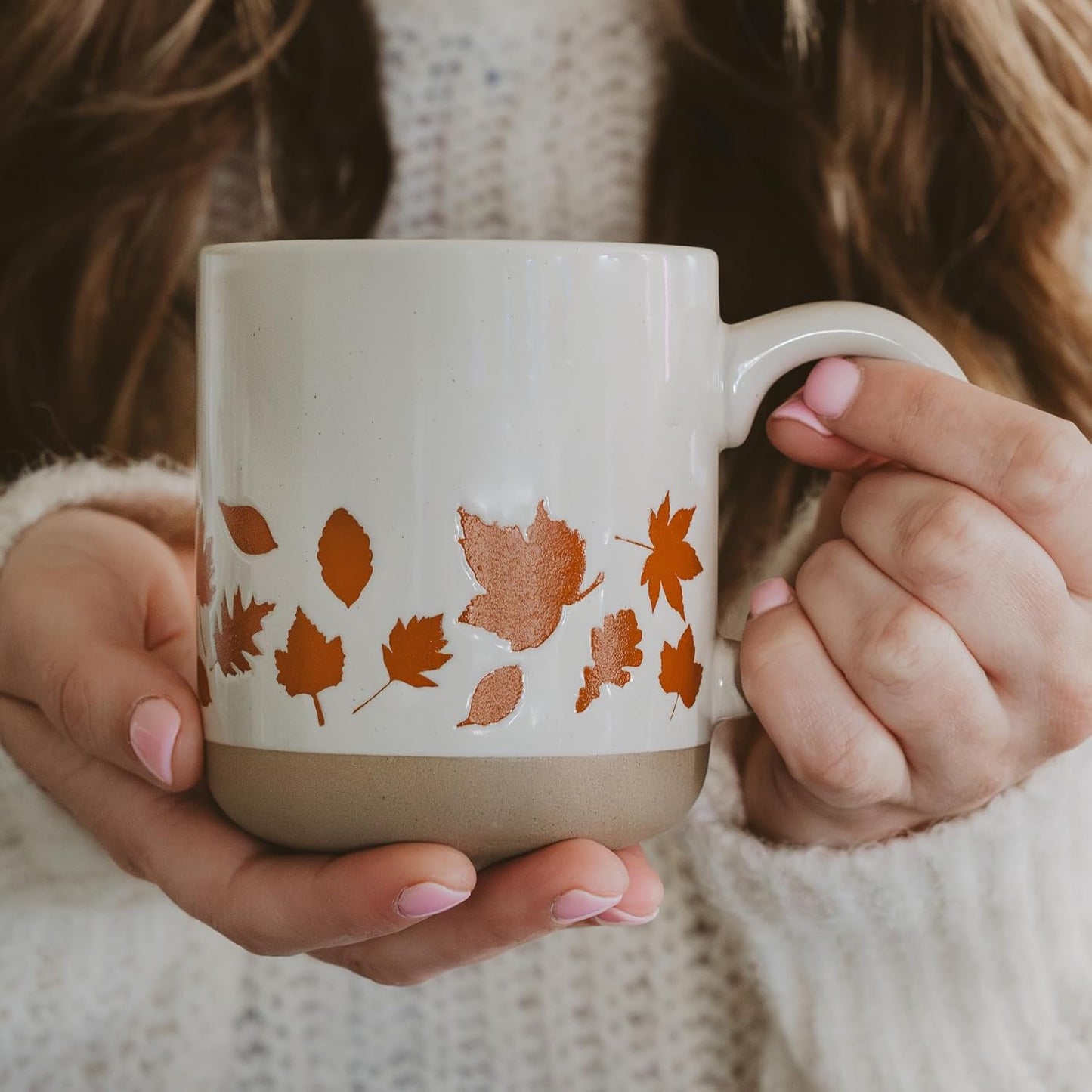 Sweet Water Decor Fall Coffee Mug with Orange Leaves Design, 14oz Stoneware Cup with Handle for Tea & Cider, Microwave & Dishwasher Safe, Cozy Autumn Seasonal Gift