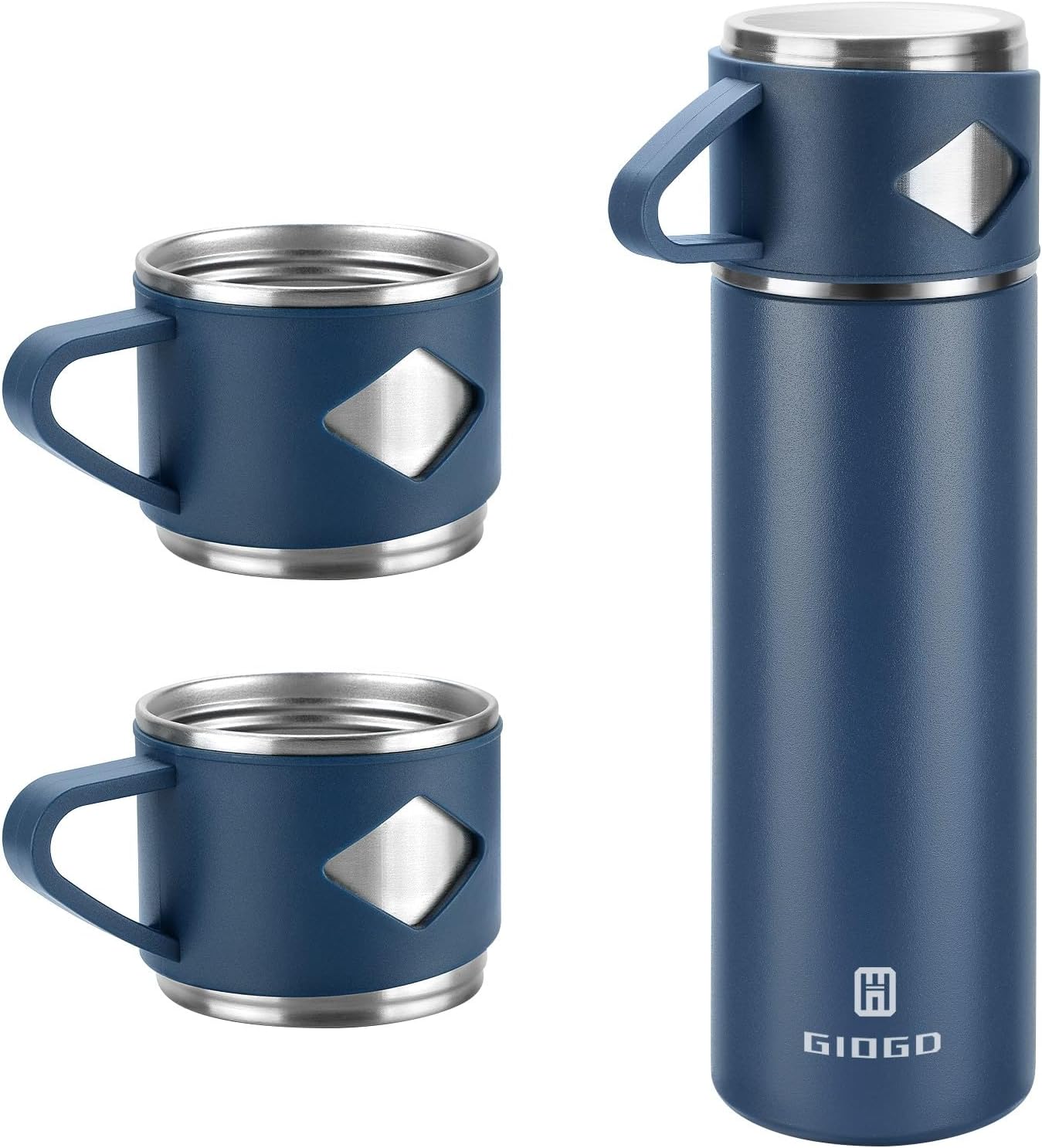 Stainless Steel Thermo 700ml/23.7oz Vacuum Insulated Bottle with Cup for Coffee Hot drink and Cold drink water flask.(Blue,Set)