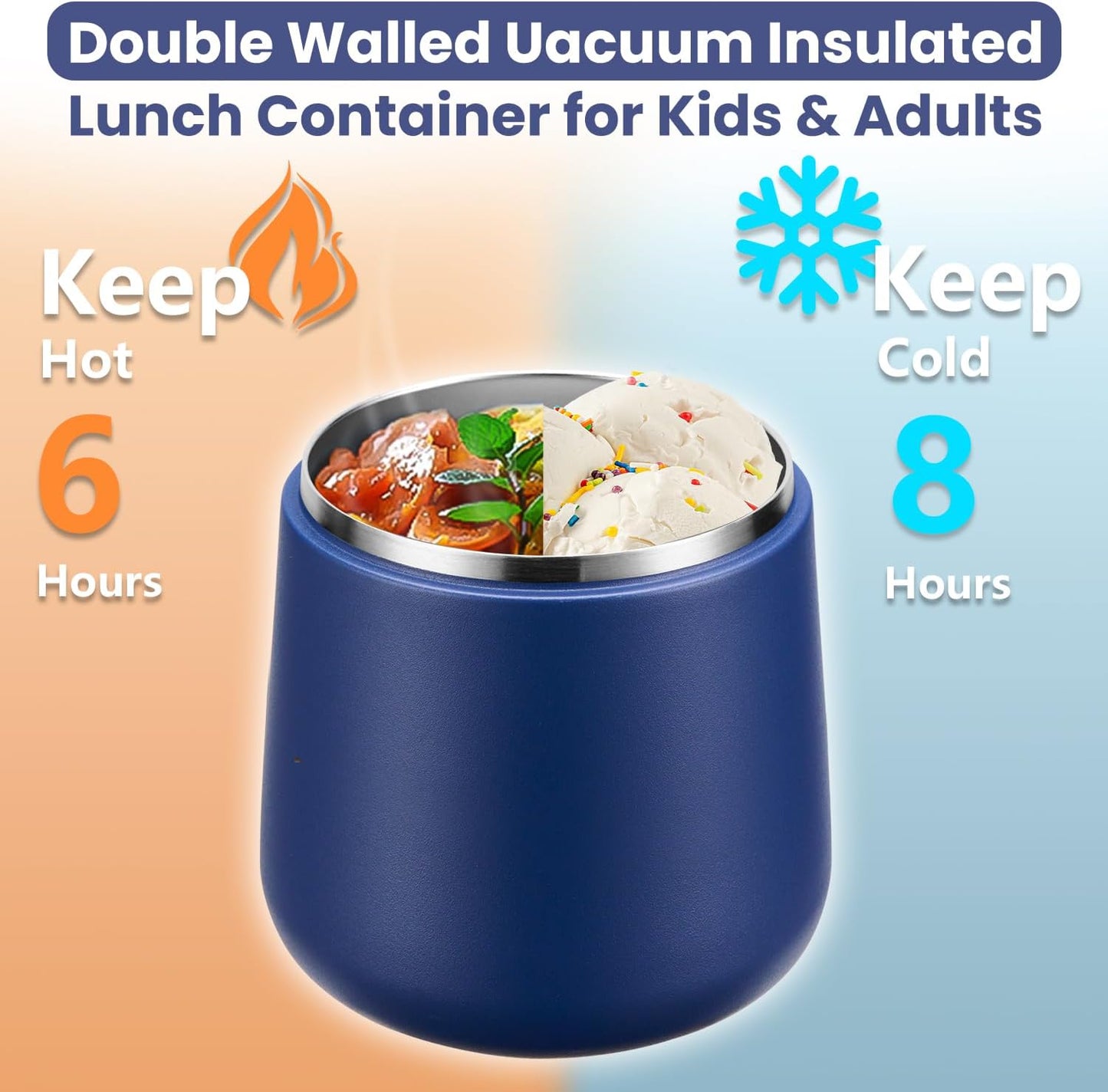 20oz Insulated Vacuum Food Jar with Buckle Lid,Soup Thermo for Hot Food Kids,Wide Mouth Leakproof Stainless Steel Lunch Container with Spoon-Blue