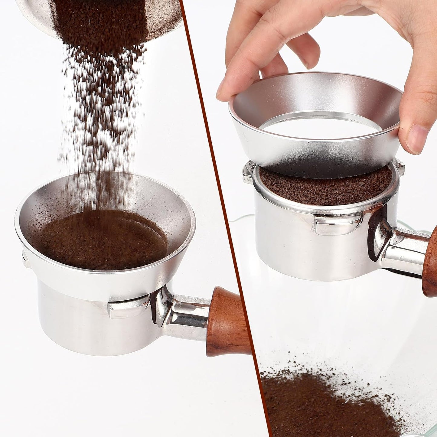 58mm Silver Magnetic Dosing Funnel, Lightweight Coffee Machine Dosing Ring with 9 Magnets, Aluminum Espresso Funnel, Ultra-Strong Adsorption Force