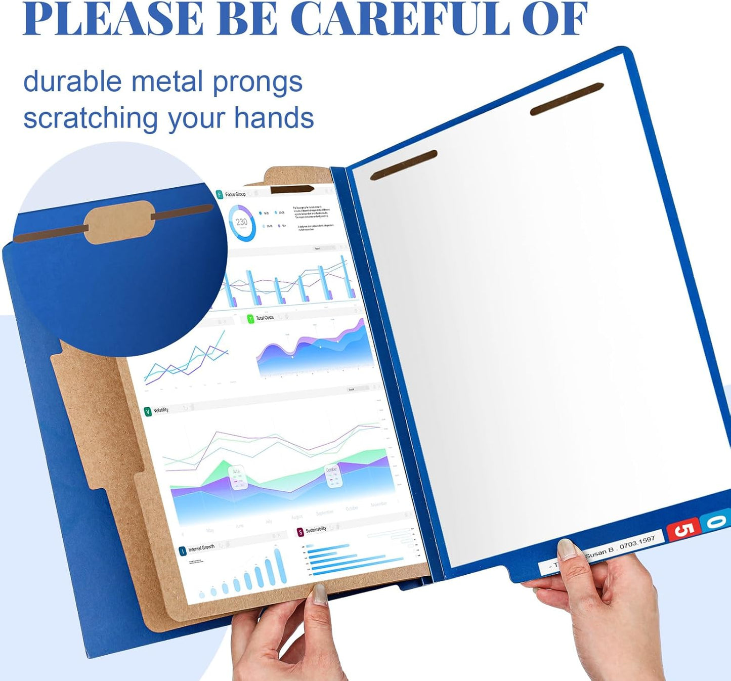 24 Pcs Classification Folders Letter Size, Back to School Supply for Teacher, Student, 2 Dividers Pressboard File Folder Bulk with Fasteners, 3.5 Inch Expanding File Organizer(Dark Blue)