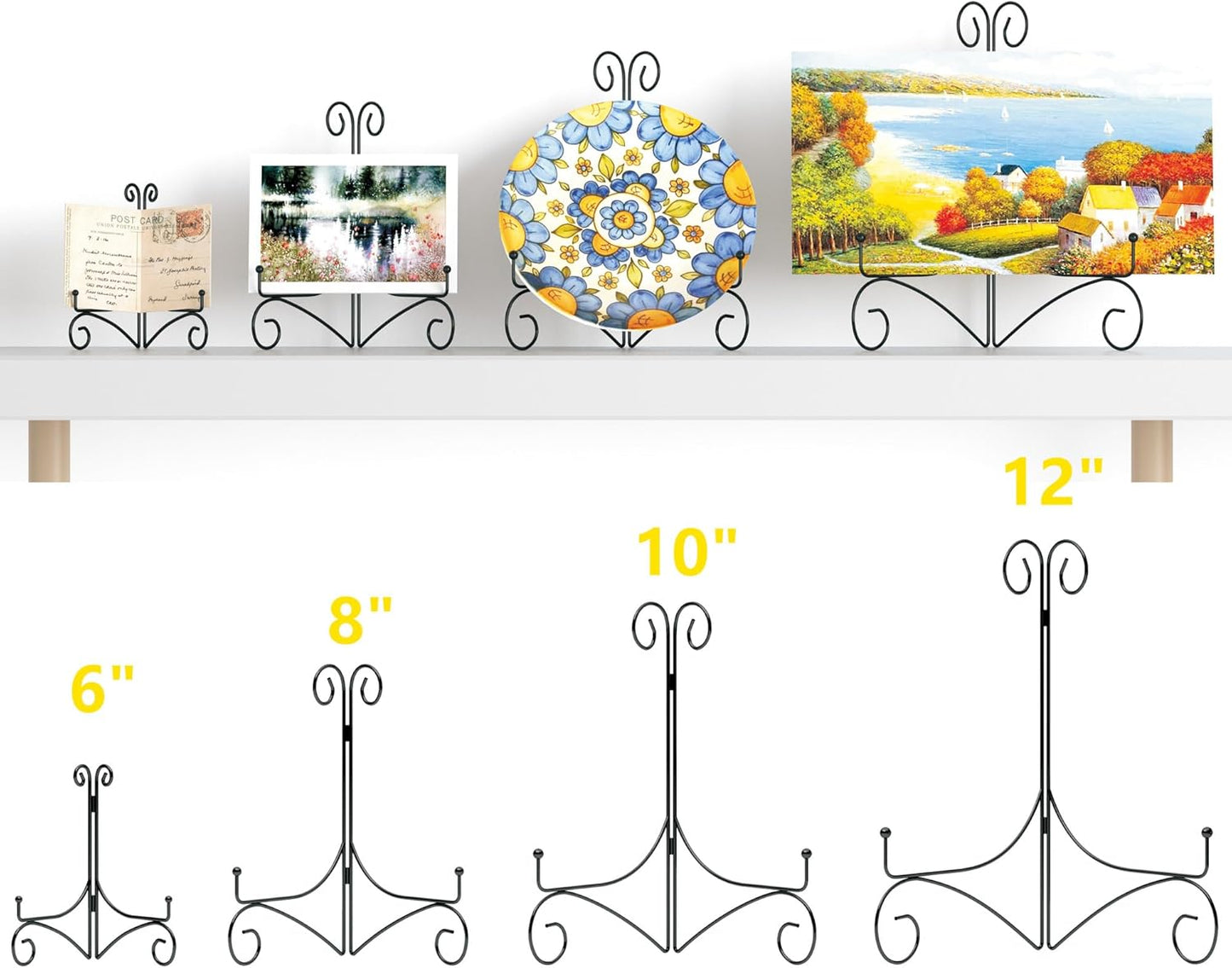 10 Inch Display Plate Holder with Folding Design, Metal Table Stand for Home Decoration, Picture Easel, Photo Frame Stand - Black