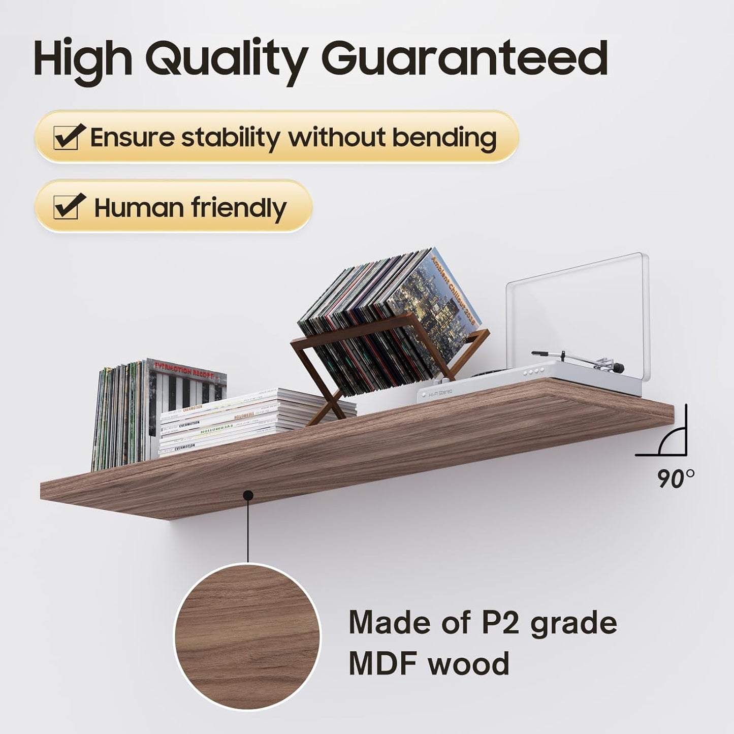 Floating Shelf, Set of 3 Wall Shelf, 30 in W x 12.75 in D x 2 in H Wooden Floating Wall Shelf with Invisible Brackets for Living Room/Bedroom/Bathroom/Kitchen Storage and Decor, Walnut