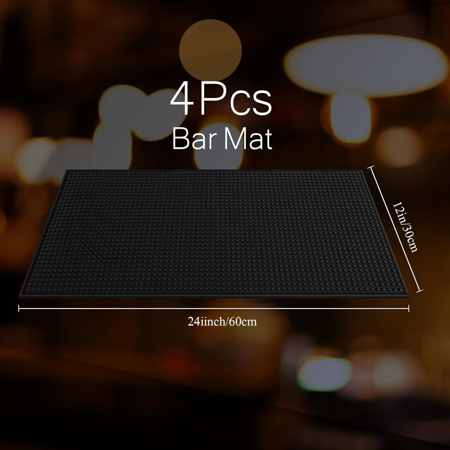 Tioncy 4 Pcs Bar Mat for Countertop 24 x 12 Inch Non Slip Rubber Mat Service Spill Cocktail Bartending Coffee Bar Mats for Hot Dishes Restaurants Barbershop Clippers Hot Pads, Black