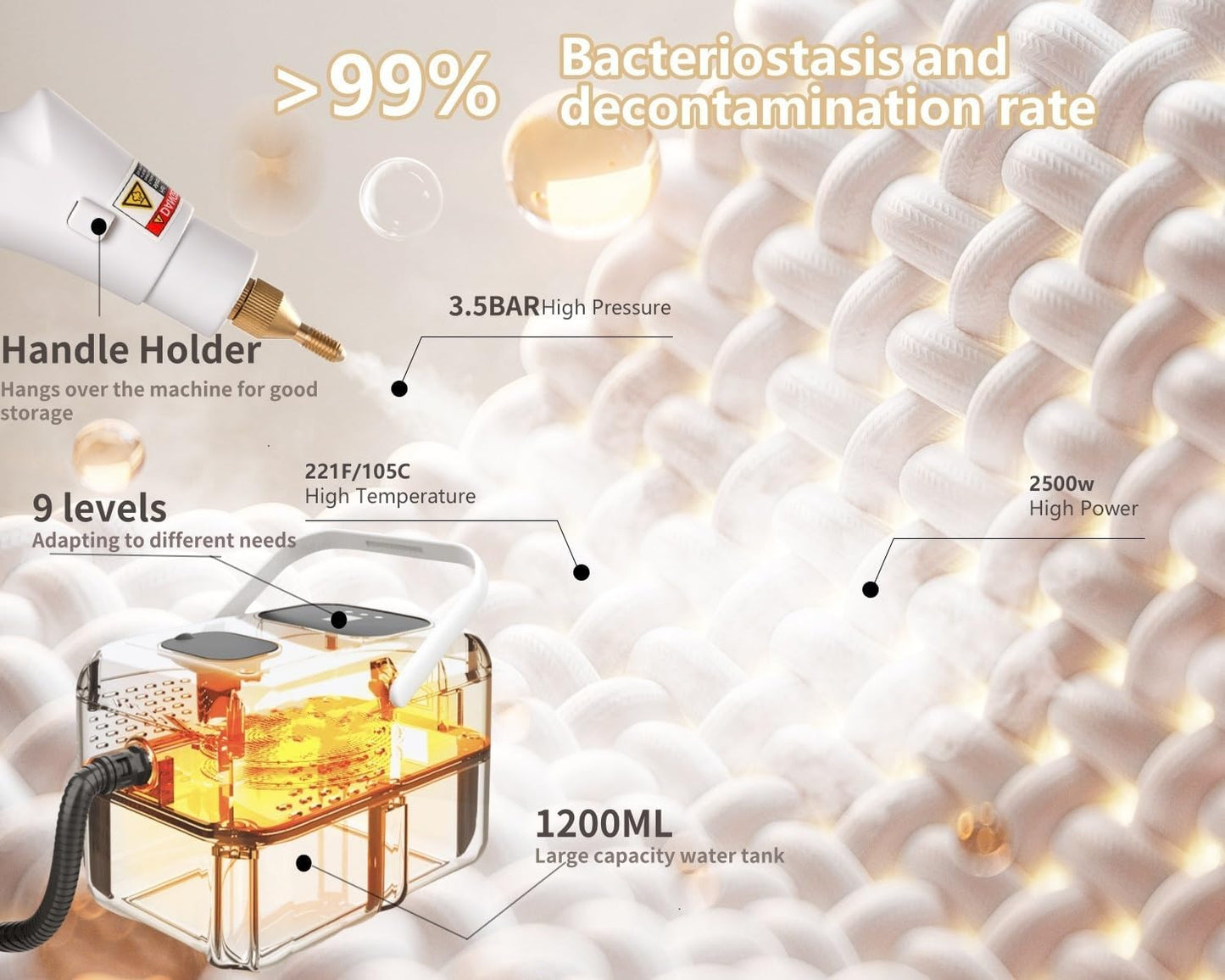 Handheld Steam Cleaner for Home, 2500W High Pressure Steamer for Cleaning, 9-Level Multipurpose Steam Cleaner for Car Floor Upholstery Kitchen Bathroom Grout Tile, 14 Accessories Included, Blue