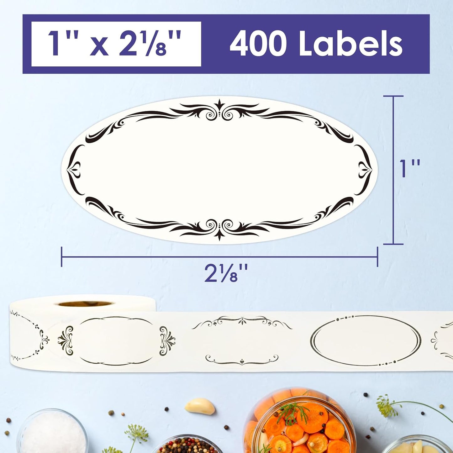 DGBDPACK 400 Dissolvable Canning Labels for Mason Jars, Small Pantry Labels 1 x 2⅛ inch, Water-Soluble Stickers-8 Designs