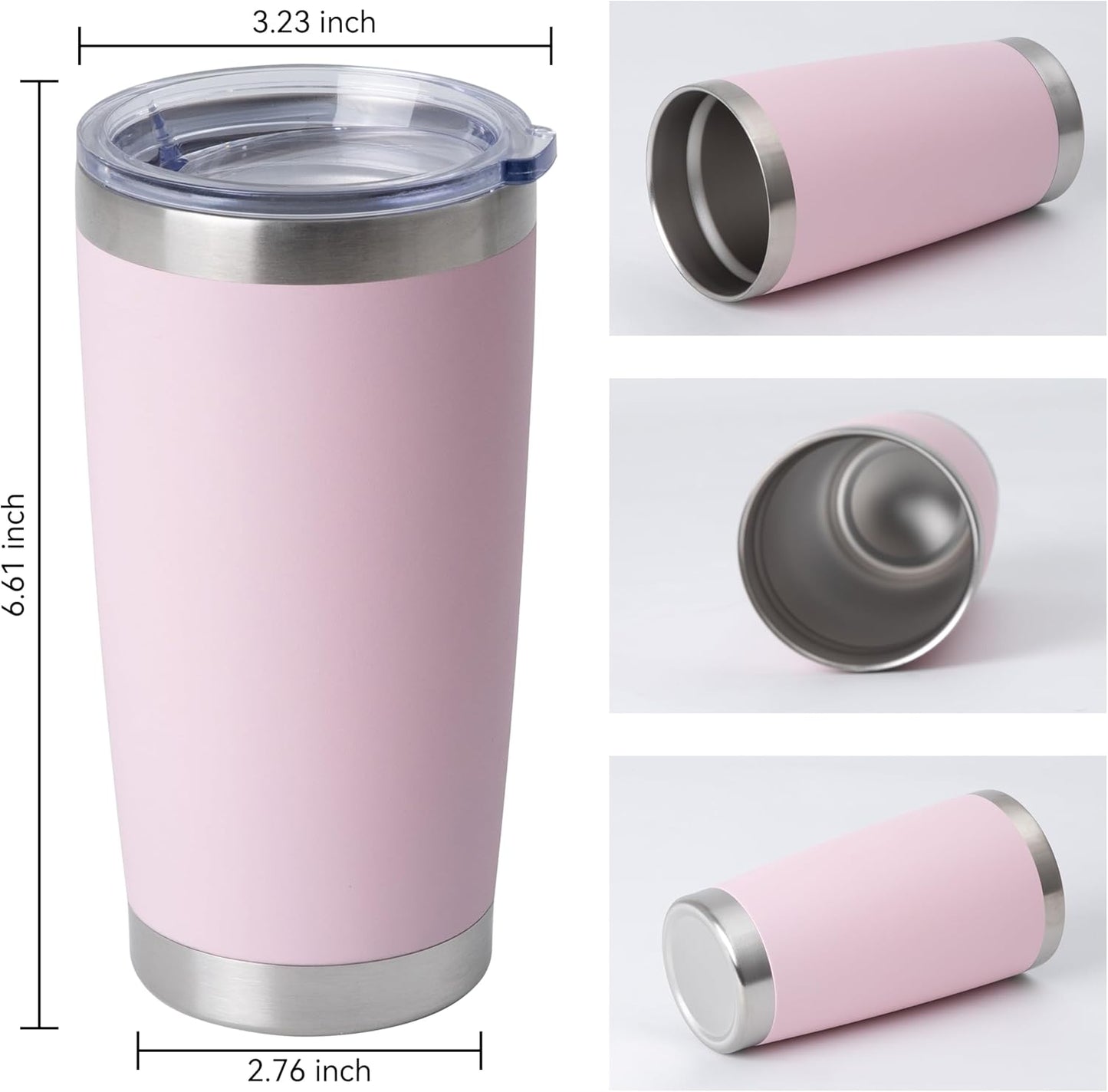 HASLE OUTFITTERS 20oz Stainless Steel Tumblers Bulk, Insulated Travel Cup with Lid, Double Wall Vacuum Coffee Mug for Cold & Hot Drinks 12 Pack, Light Pink