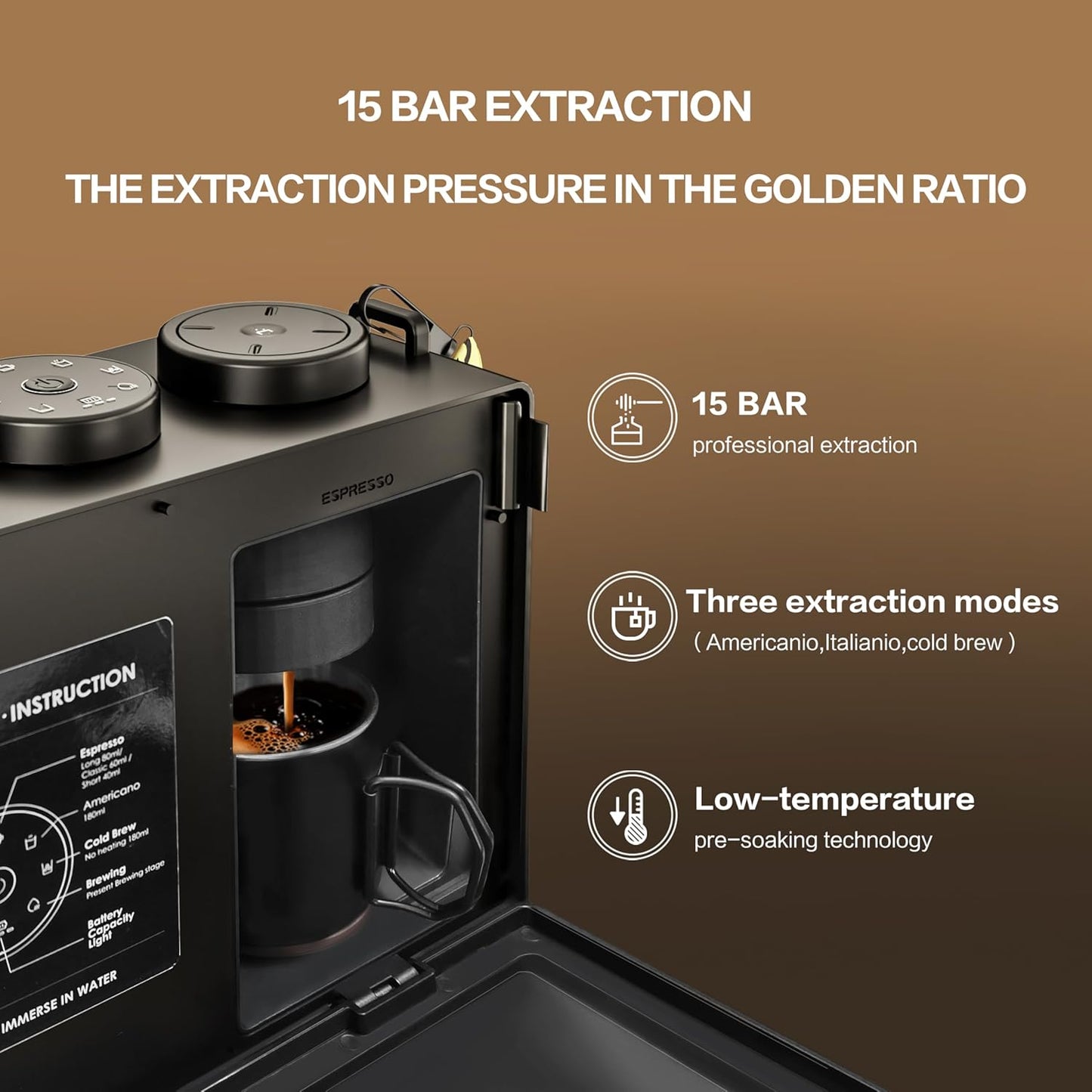 Candy™ Portable Espresso Coffee Maker with Strap for Travel, 3 in 1 One-Touch Operation, Rechargeable Up to 60 Cups(Cold), for Ground, Ideal for Camping, RV & Outdoor Use, Fast Heating in Plug-in Mode