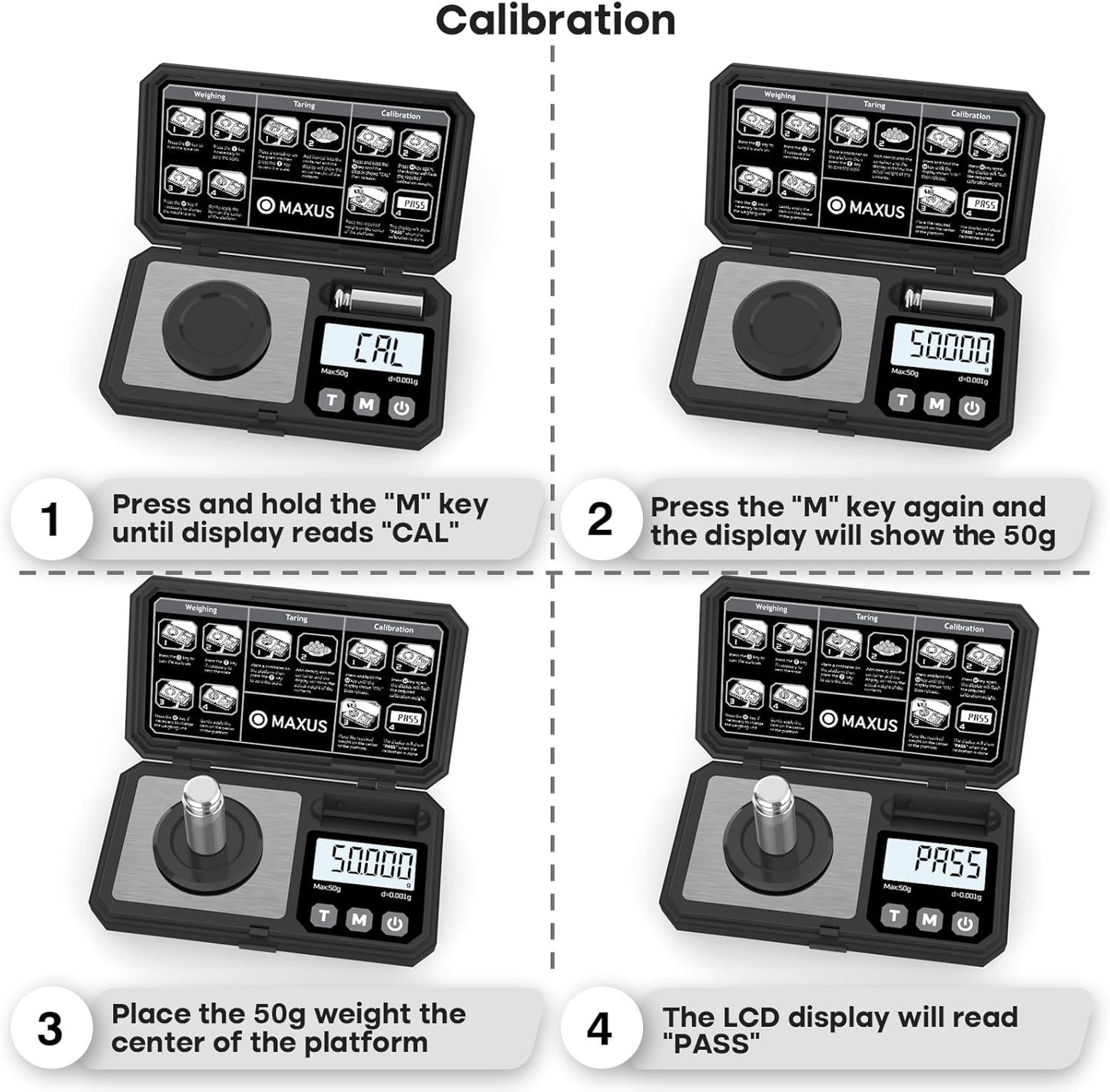 MAXUS Digital Milligram Scale 50g/0.001g with Calibration Weight, Reloading Scale with Powder Trickler Accessories