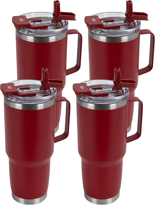 HASLE OUTFITTERS 30oz Tumbler Bulk with Handle, Insulated Travel Coffee Mug Set with Handle Leak-Proof Double Wall Stainless Steel Vacuum Tumblers Pack Metal Cup for Hot and Cold Drink