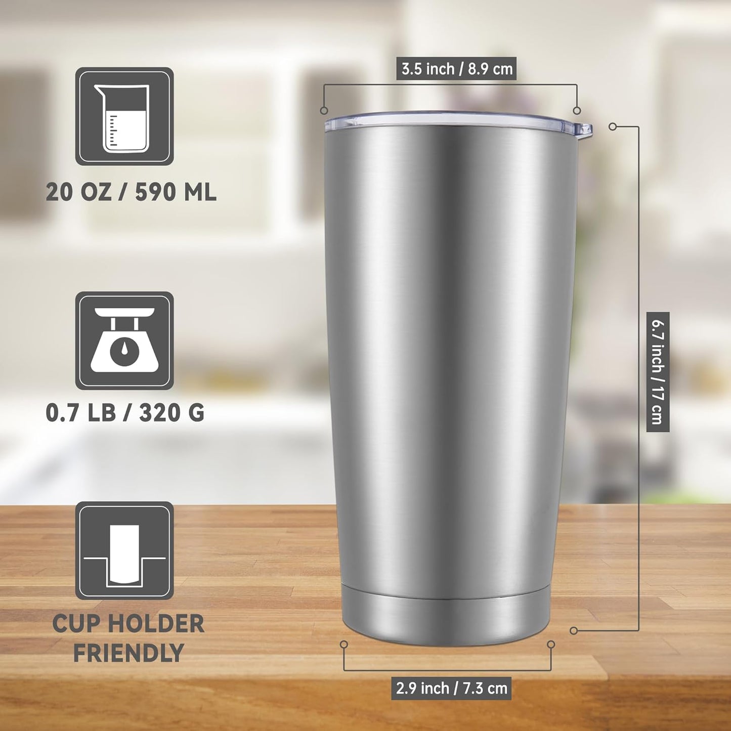 20 oz Tumblers Bulk Stainless Steel Tumbler with Lid Double Wall Vacuum Insulated Coffee Mug 20oz Powder Coated Cup for Hot and Cold Drinks, Stainless, 12 pack