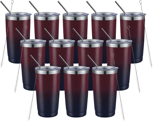 COMOOO 20oz Stainless Steel Tumbler Bulk with Lid and Straw Insulated Coffee Tumbler Cup Double Wall Vacuum Travel Mug for Cold Drinks and Hot Beverage (Mystery Moon,12 Pack)