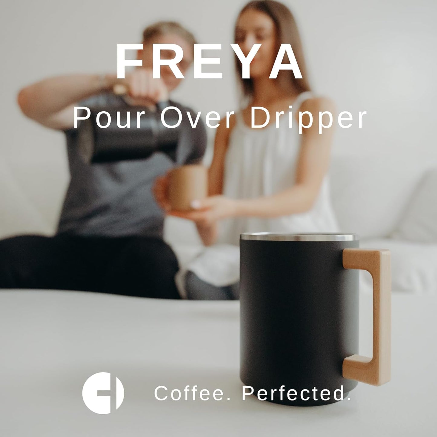 HASTINGS Pour Over Coffee Dripper - Stainless Steel Pour Over Coffee Filter, Metal Paperless Reusable Double Mesh Cone Filter with Wood Handle - Coffee Maker for Single Cup Brew up to 68 OZ (Black)