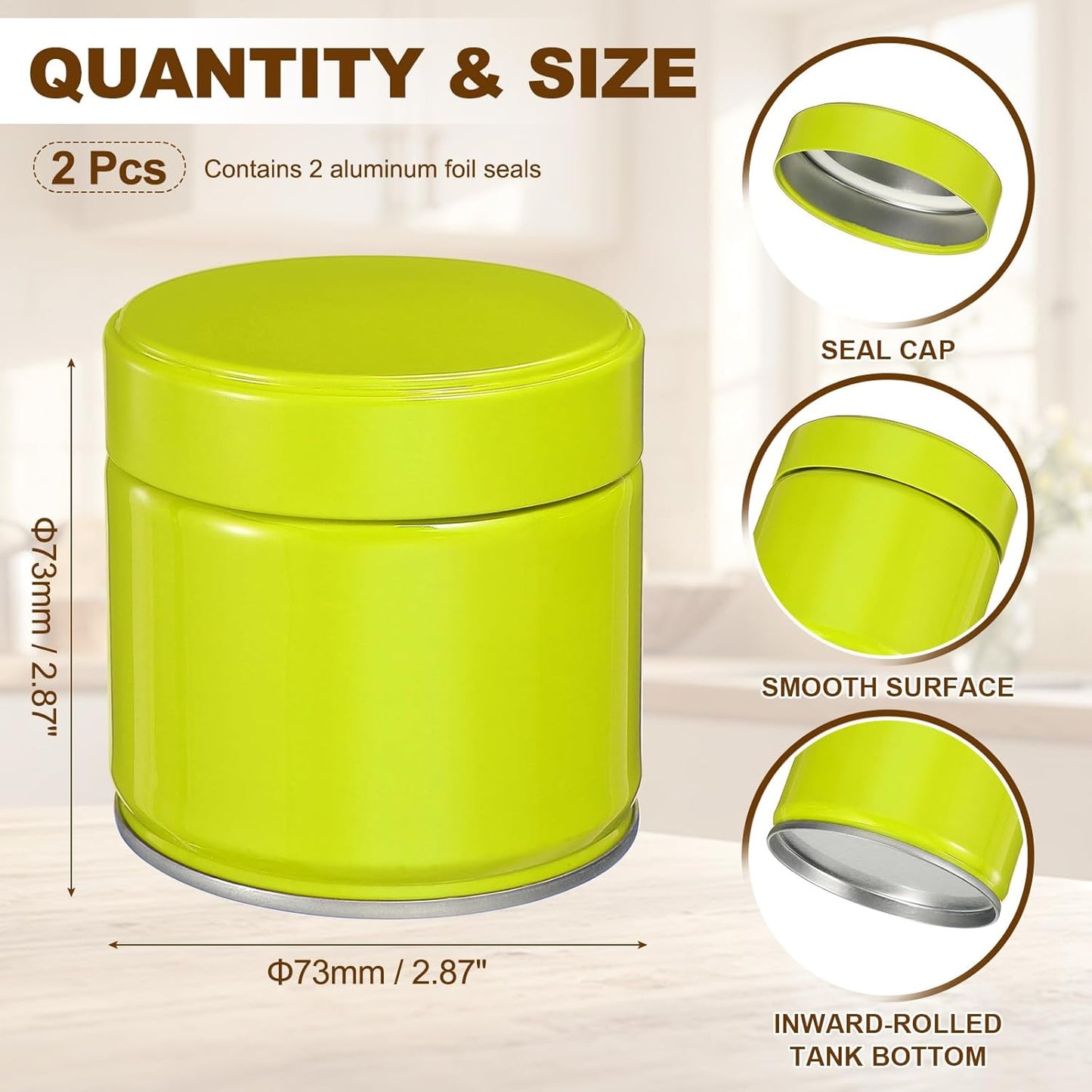 uxcell 2Pcs Round Tea Canisters, 3" x 3" Airtight Metal Tea Containers for Loose Tea, Coffee Beans, Spices - Durable, Compact, and Stylish Storage Tea Tin (Green)
