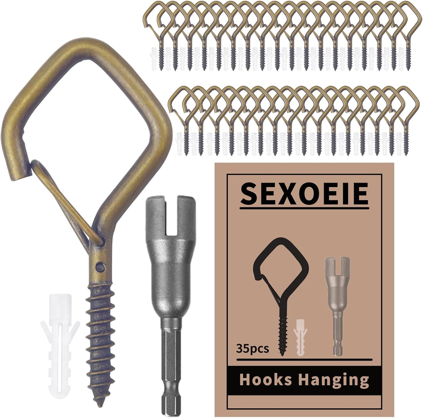 35PCS Eye Screw Hooks for Hanging Heavy Duty with Safety Buckle.Metal Ceiling Hooks for Hanging Plants,Cup,Wind Chime,Bird Feeders,String Lights at Indoor&Outdoor,2.36 Inches Bronze