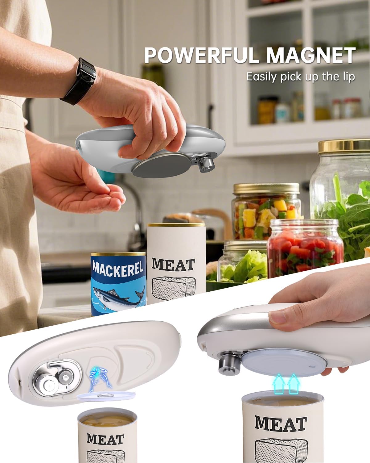 CIRCLE JOY Electric Can Opener, One-Touch Automatic Can Opening with Smooth Edges, Food Safety Handheld Battery-Operated Can Opener for Kitchen and Seniors,Silver