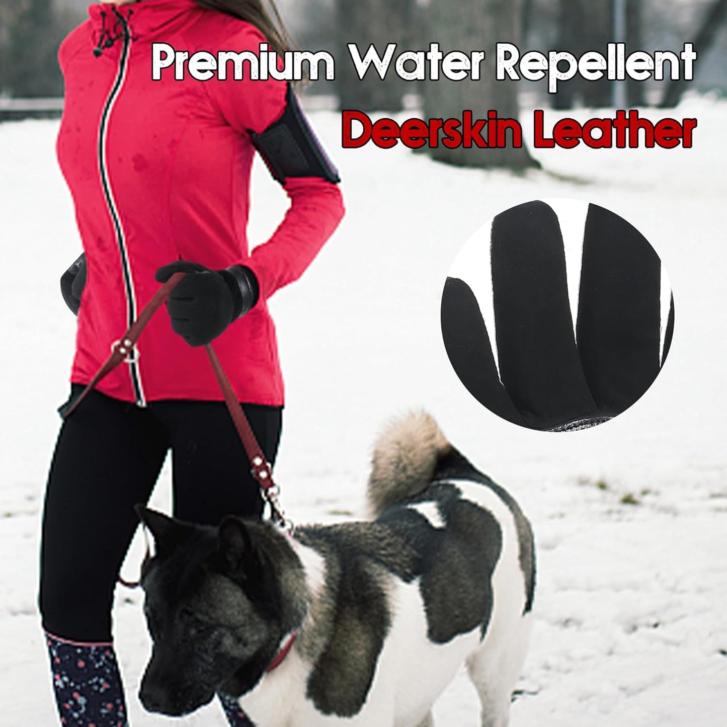 HANDLANDY Winter Gloves for Men Women, Thermal Gloves for Cold Weather Driving Cycling Ski Outdoor, Insulated Leather Work Gloves (Small, Black)