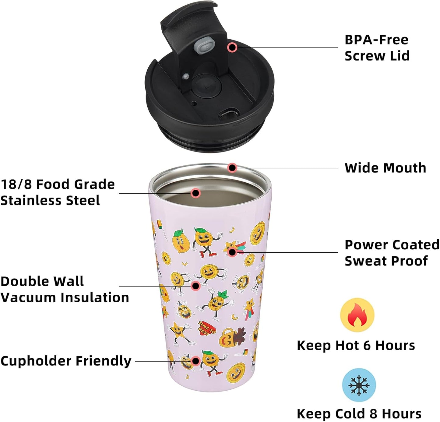 BJPKPK 18oz Tumbler With lid And Straw Stainless Steel Travel Coffee Mug Insulated Tumblers Cups,Hawaii Fruits Purple